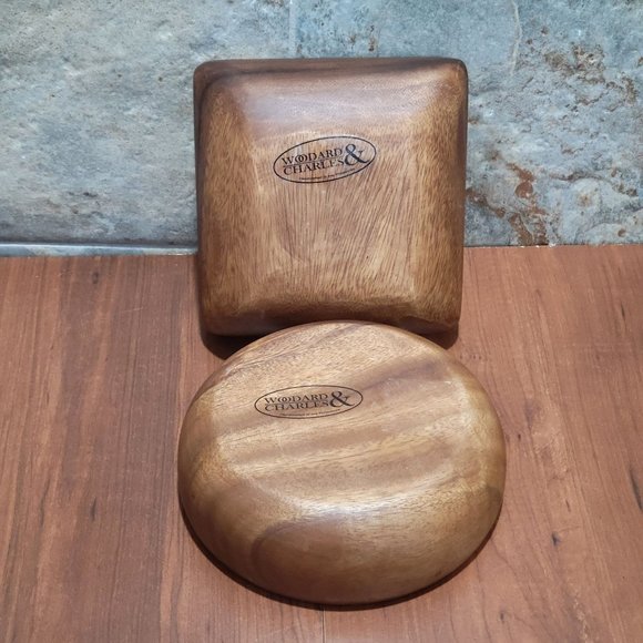 Woodard & Charles Wood Bowls Square & Round Set of 2 - Picture 5 of 10